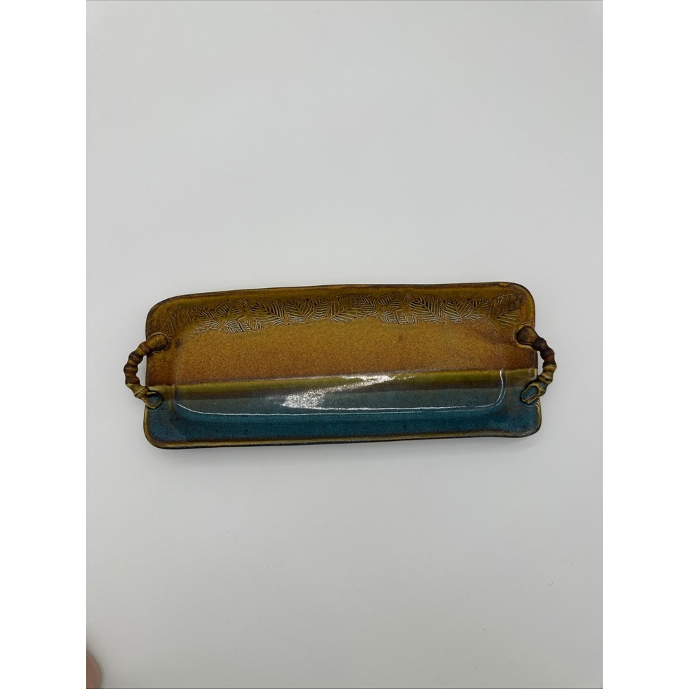 Nick Molatore Pottery Serving Tray Handcrafted Portland Oregon Blue Gold 13"‎